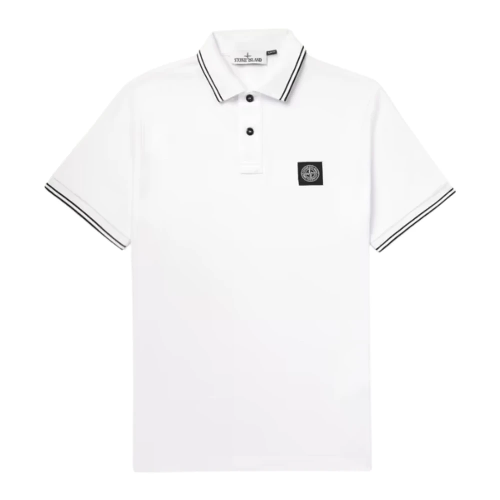 Stone Island Vit Polo med Kompass Logo White, Pojke