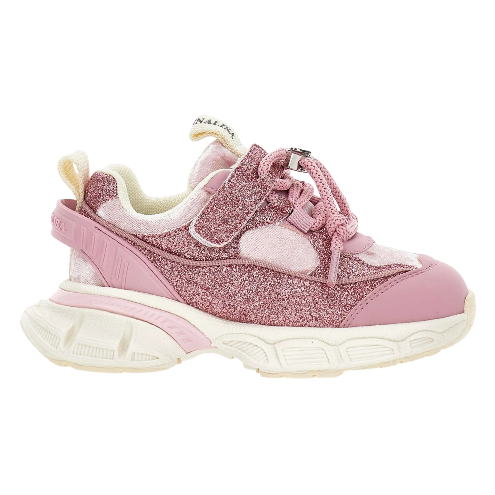 Monnalisa Girls Pink Kids Sneakers, 28 Eu, Glitter Chunky Trainers