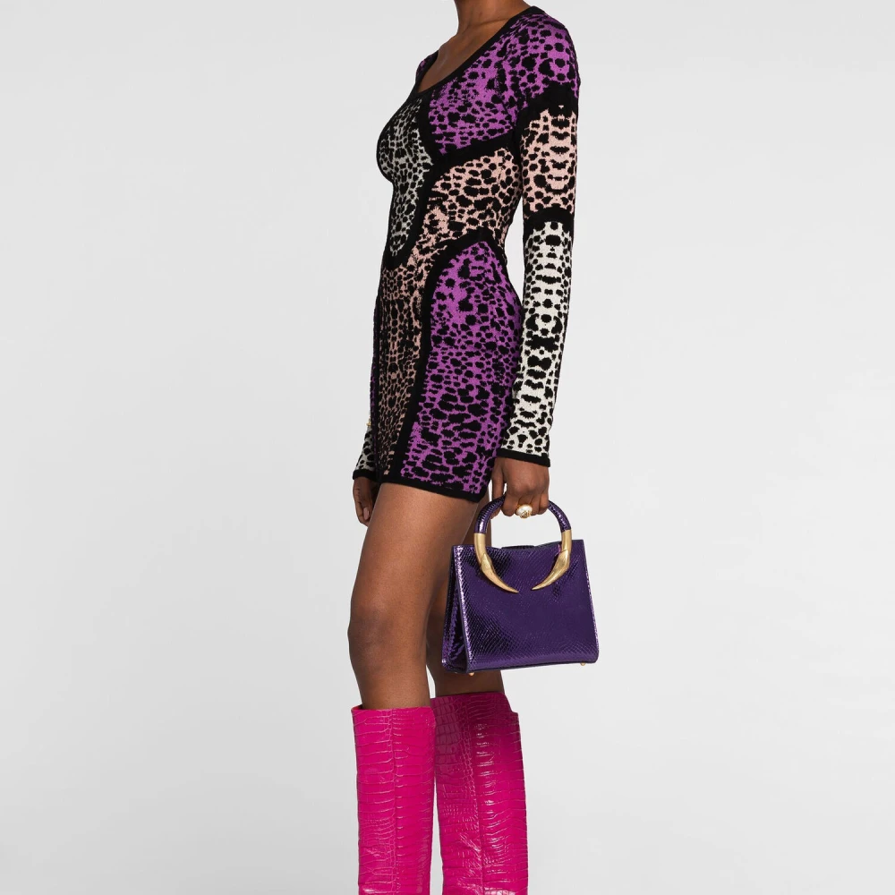 Roberto Cavalli Dierenprint Mini Jurk Bodycon Fit Multicolor Dames