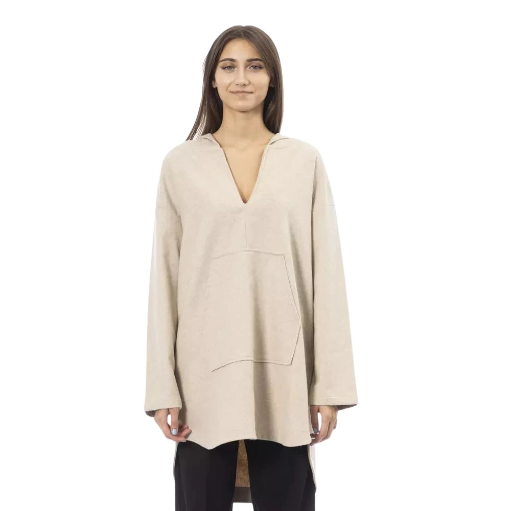 Alpha Studio Beige Hooded Lange Trui Beige Dames
