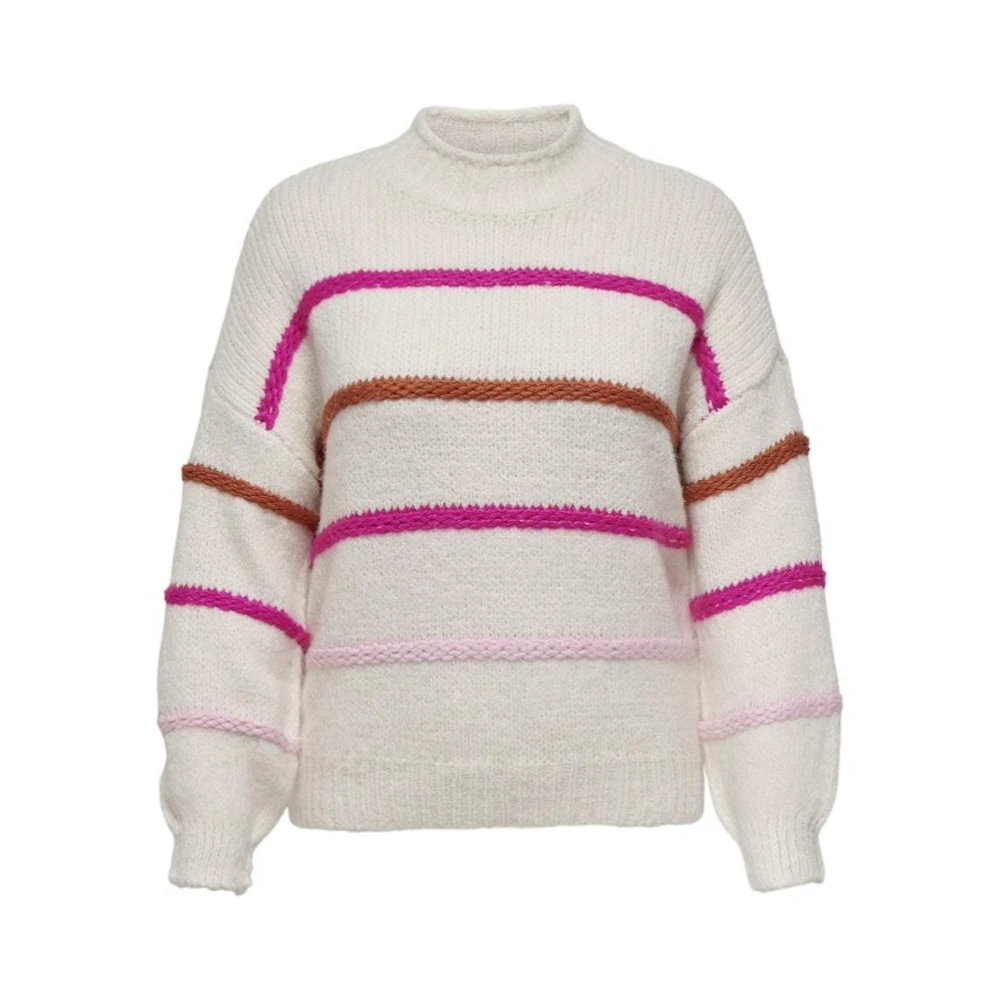 Only Carmakoma Gestreepte hoge hals gebreide top Beige Dames