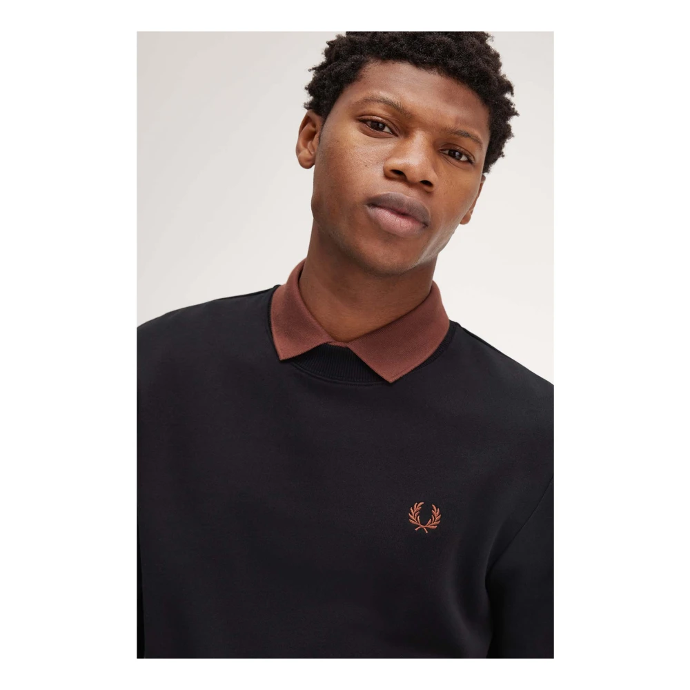 Fred Perry Geborduurd Logo Crew Neck Sweatshirt Black Heren