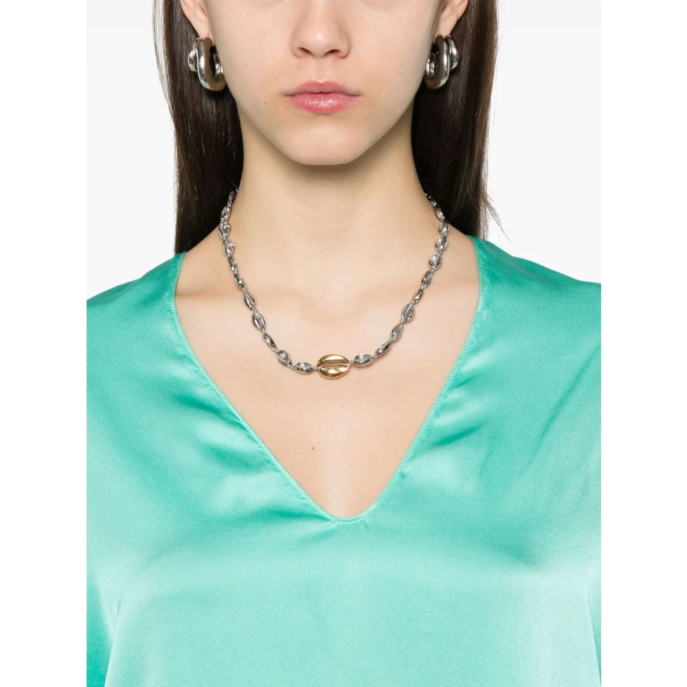 Forte Blauw-Groene V-Hals Top met Wijde Mouwen Green Dames