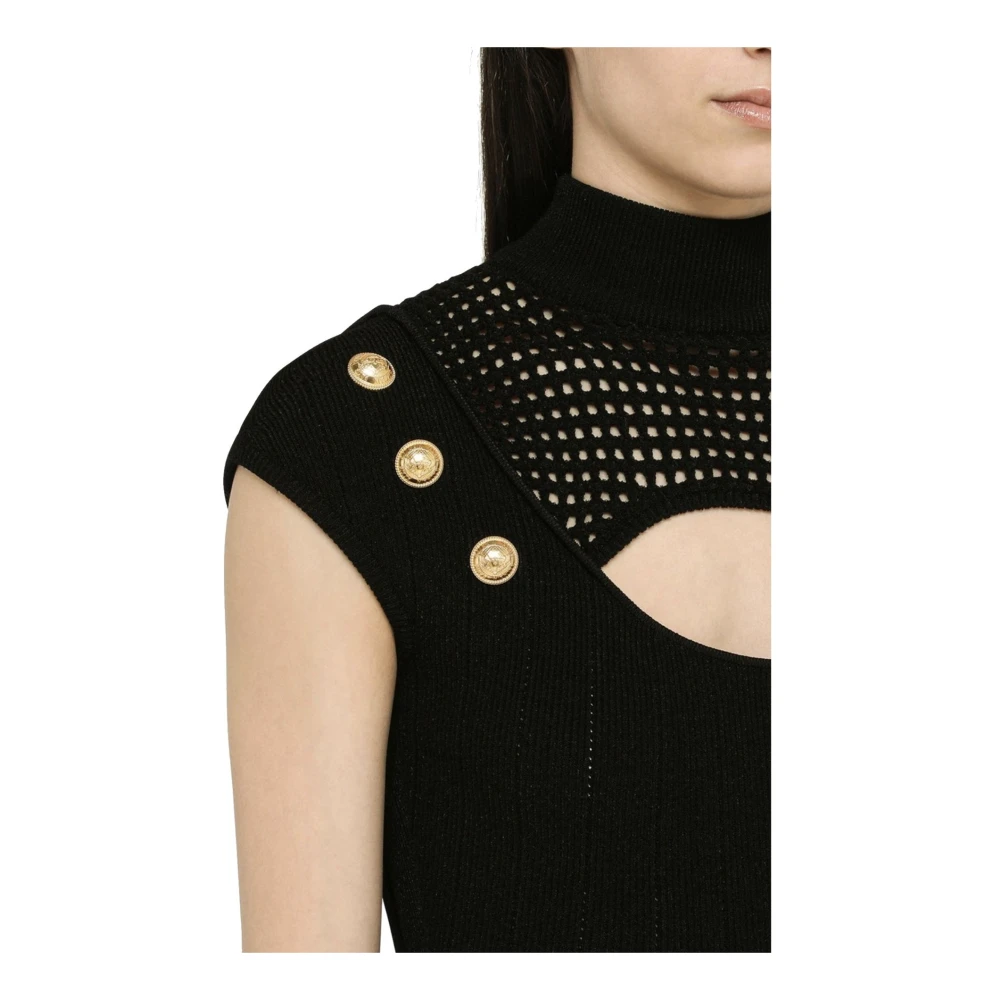 Balmain Gebreide Schede Jurk met Gouden Knopen Black Dames