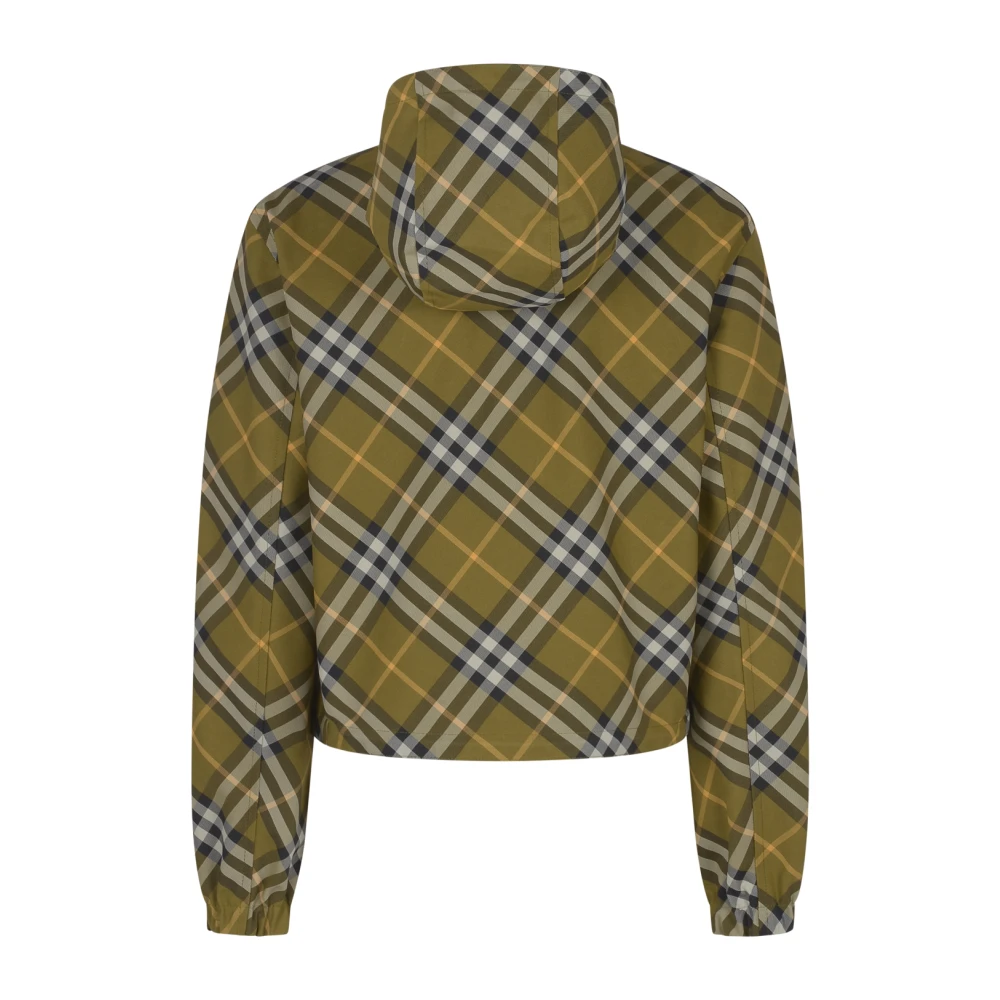 Burberry Omkeerbare Windbreaker Jas in Khaki Ruit Green Dames