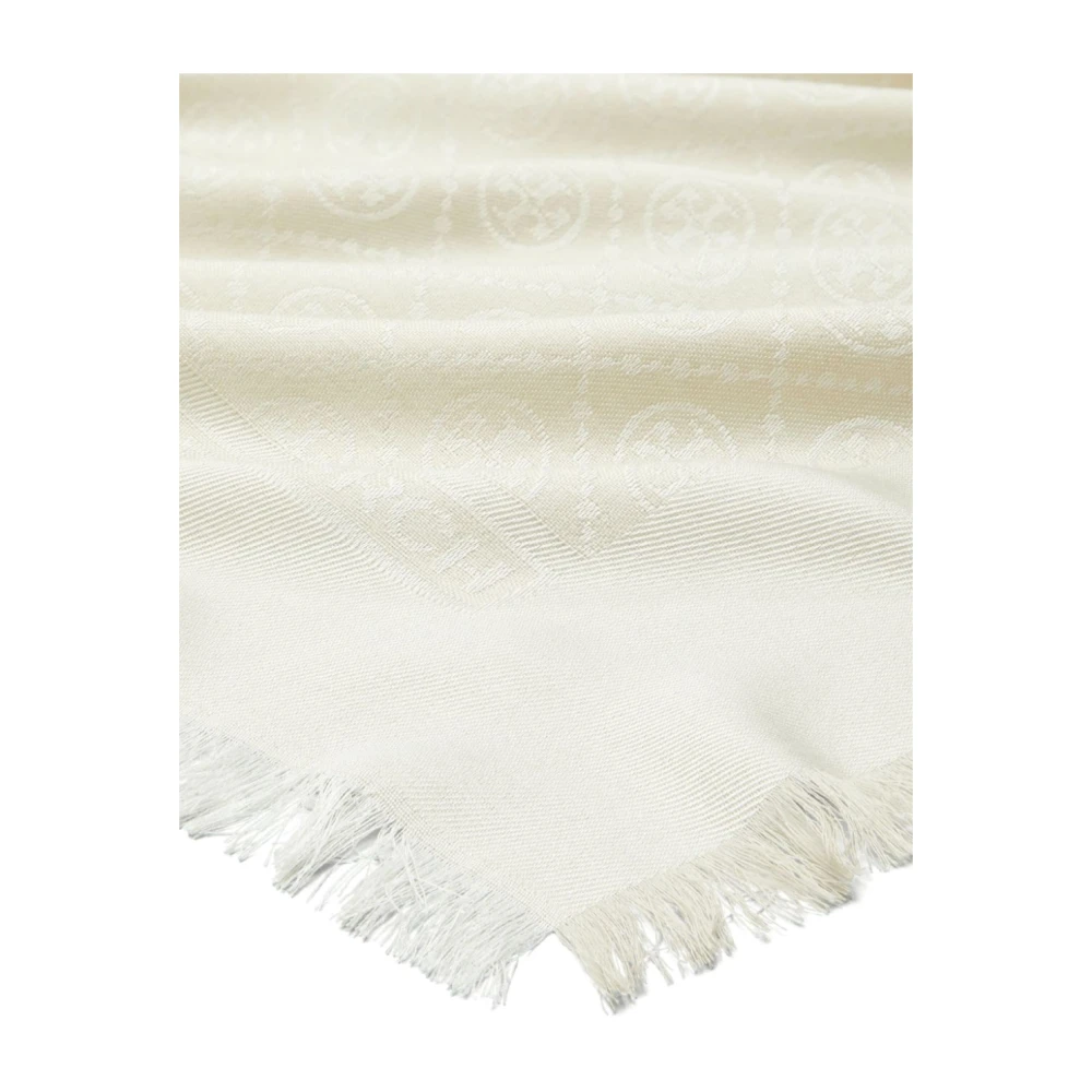 TORY BURCH Monogram Patroon Witte Sjaal Wrap White Dames