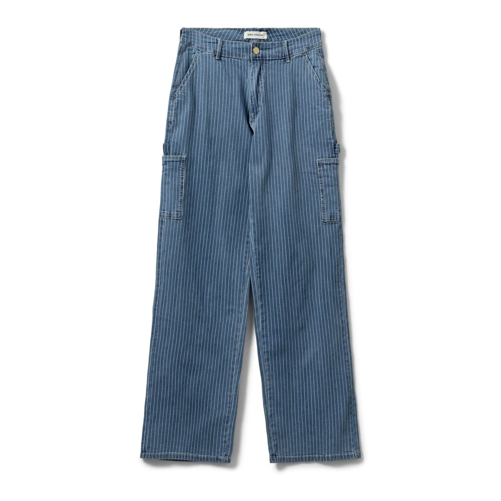 Sofie Schnoor Women's Blue Straight Jeans,, Cargo Inspired Striped Trousers Small