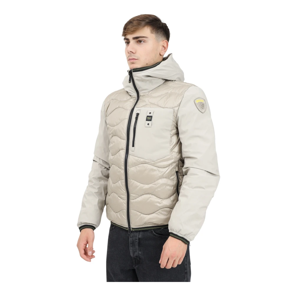 Blauer Beige Gewatteerde Jas Mannen Winter Beige Heren