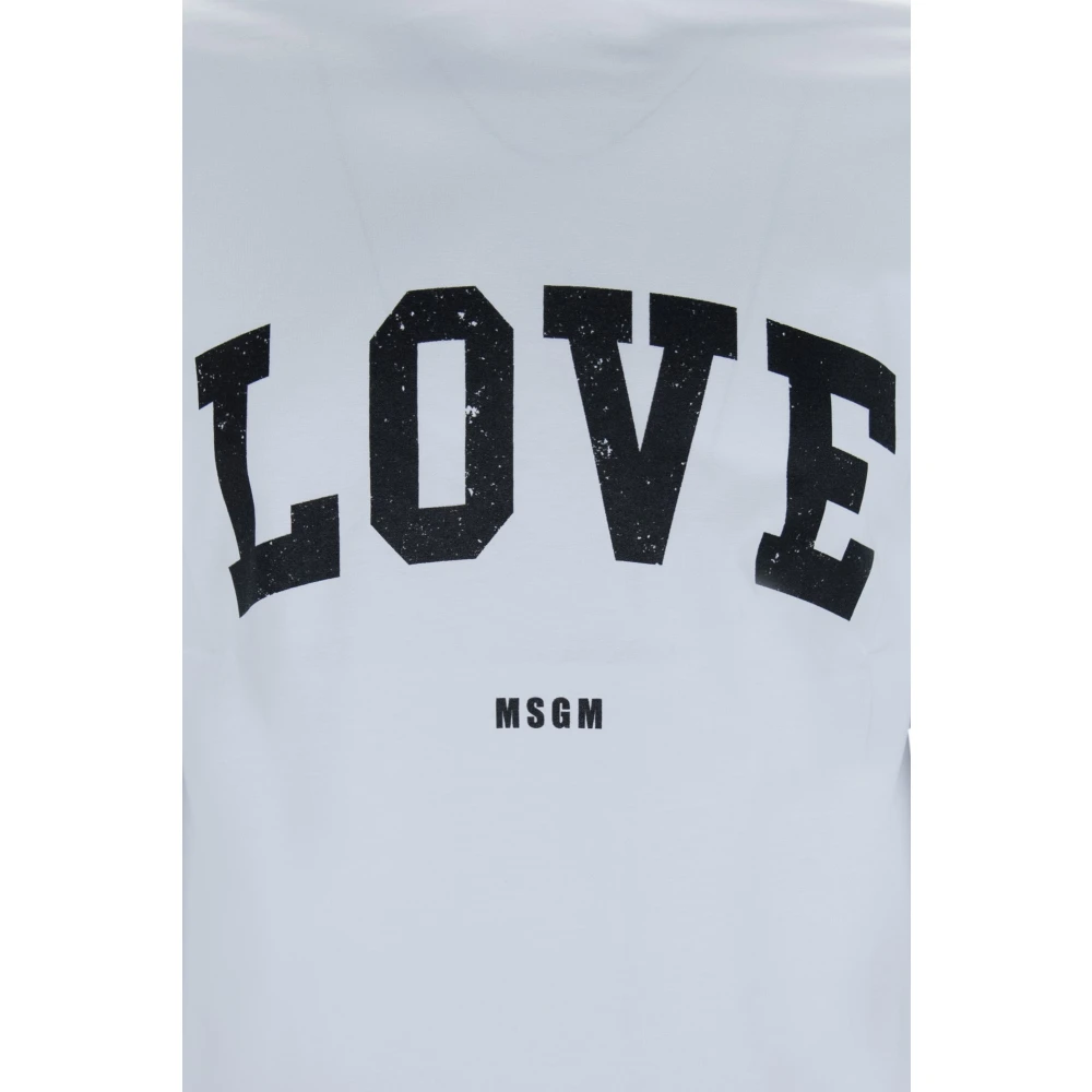 Msgm Liefde Print Katoenen T-shirt White Heren