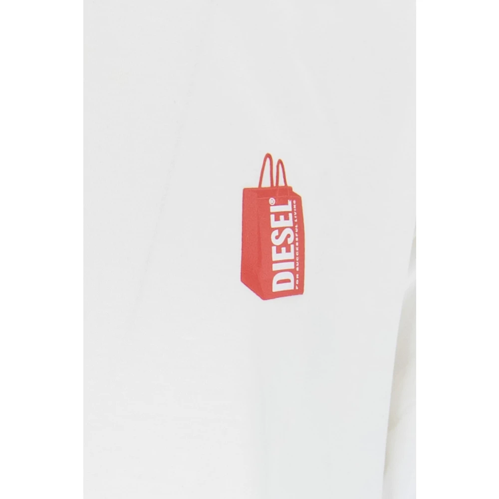 Diesel Heren Slip-On T-shirt met Geribbelde Kraag White Heren