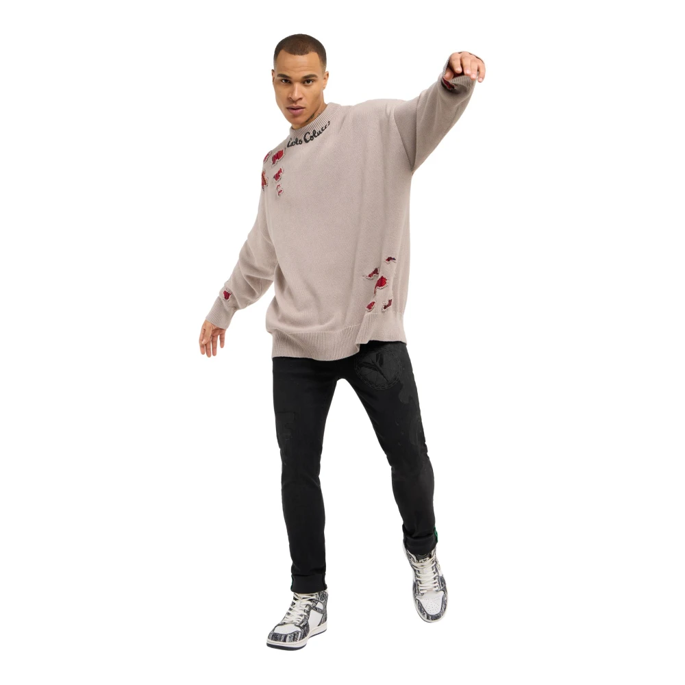 carlo colucci Tijdloze Oversized Trui met Gebreid Patroon Beige Heren