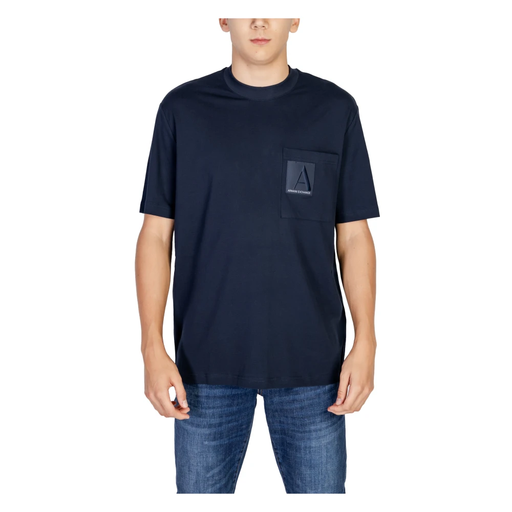 Armani Exchange Blauwe Effen Korte Mouw T-shirt Blue Heren