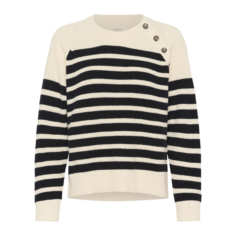 Part Two Gestreepte Gebreide Trui met Knoopdetails Black Dames