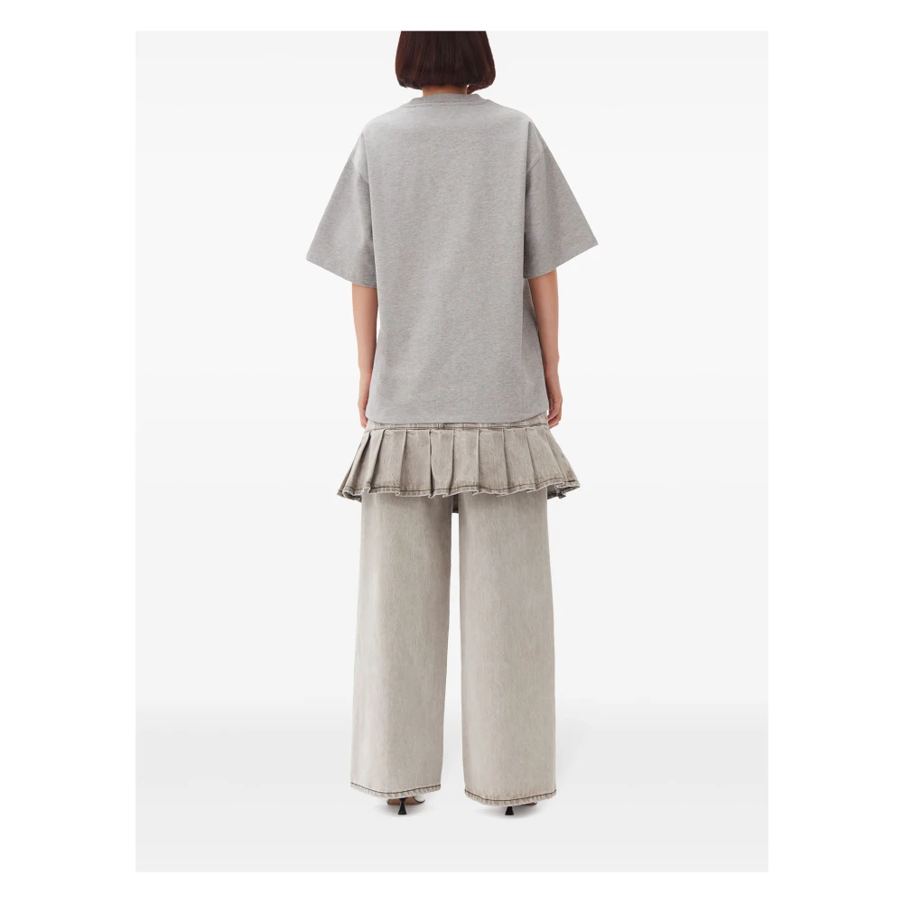 Ganni Fringe Logo T-shirt Gray Dames