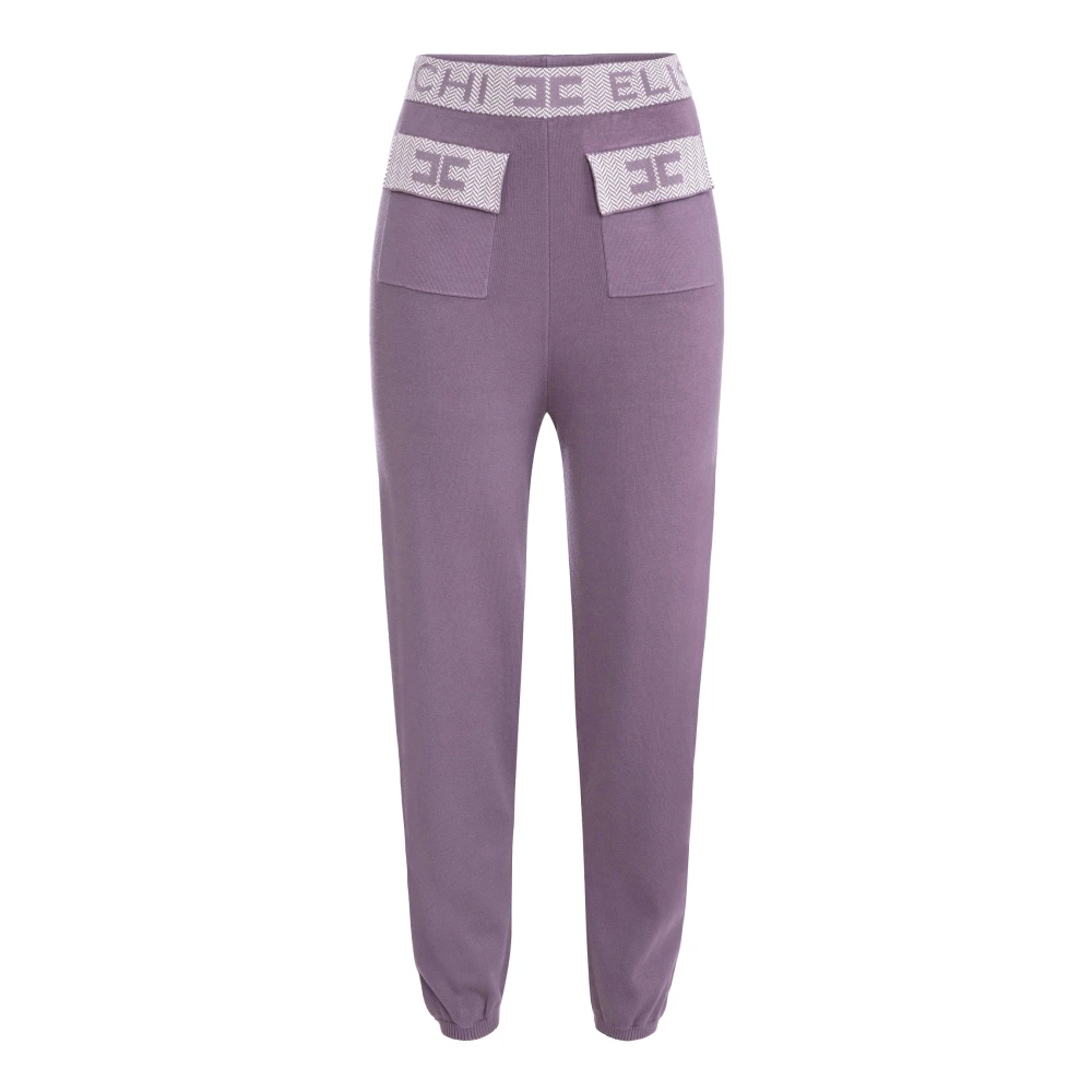 Elisabetta Franchi Paarse Gebreide Jogger Broek Purple Dames