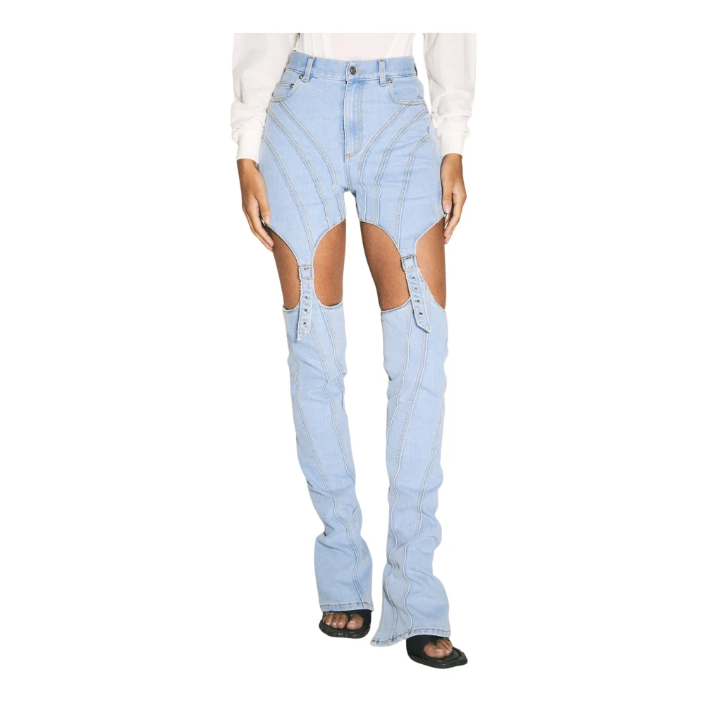 Mugler Spiral Panel Skinny Jeans Blue Dames