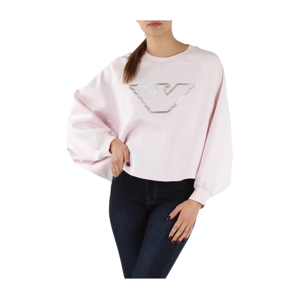 Emporio Armani Geborduurde katoenen sweatshirt met logo Pink Dames