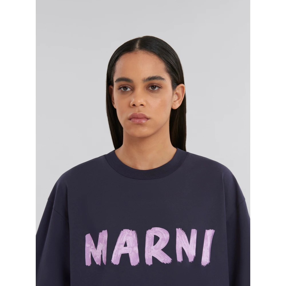 Marni katoenen t-shirt met logo Blue Dames