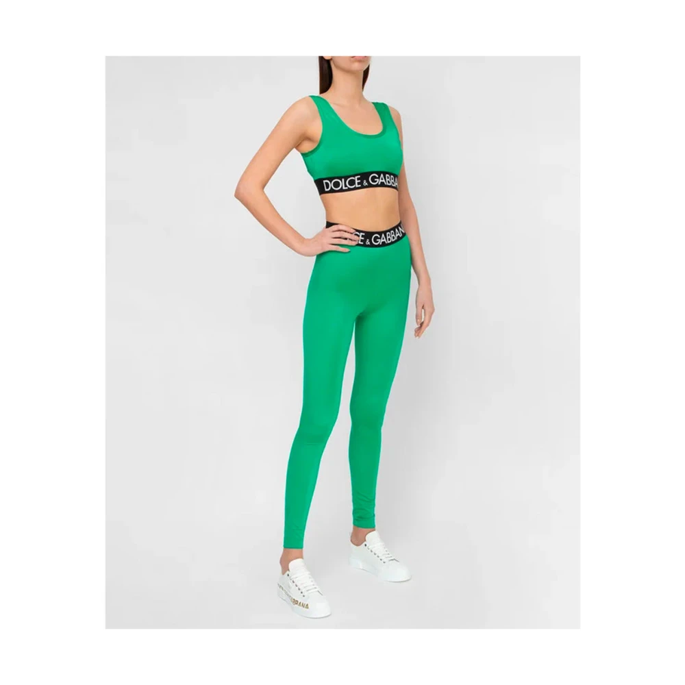 Dolce & Gabbana Iconische Logo Leggings Elastisch Ontwerp Green Dames