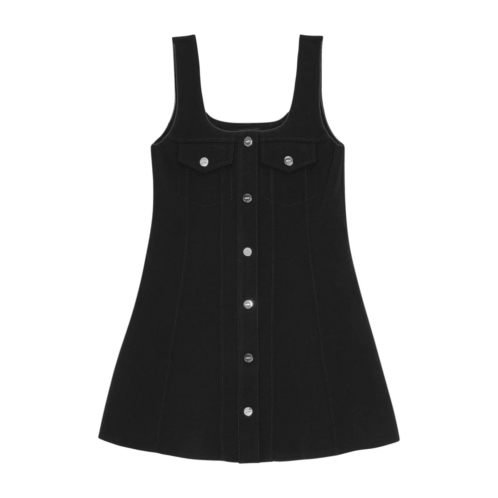 Ganni Zwarte Mouwloze Jurk met Vierkante Hals Black Dames