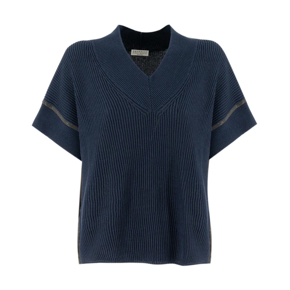 BRUNELLO CUCINELLI Casual Katoenen T-shirt met Iconische Borduursels Blue Dames