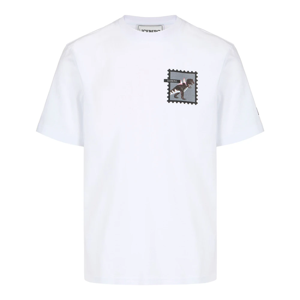 Iceberg Men's White T-Shirts, M, Dinosaur Logo Cotton T-Shirt