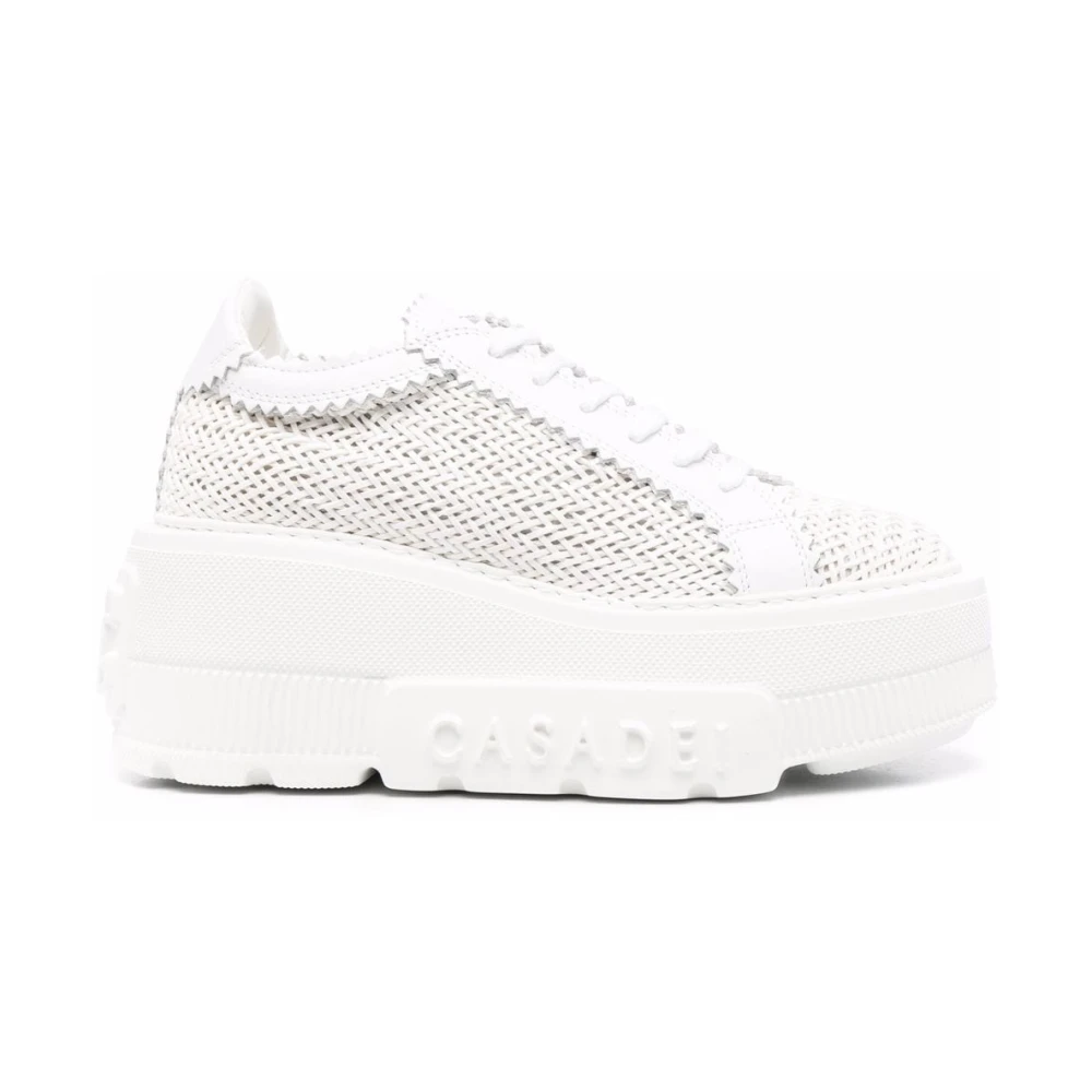 Casadei Women's White Sneakers, 8 Uk, Leather Platform Low-Top Trainers