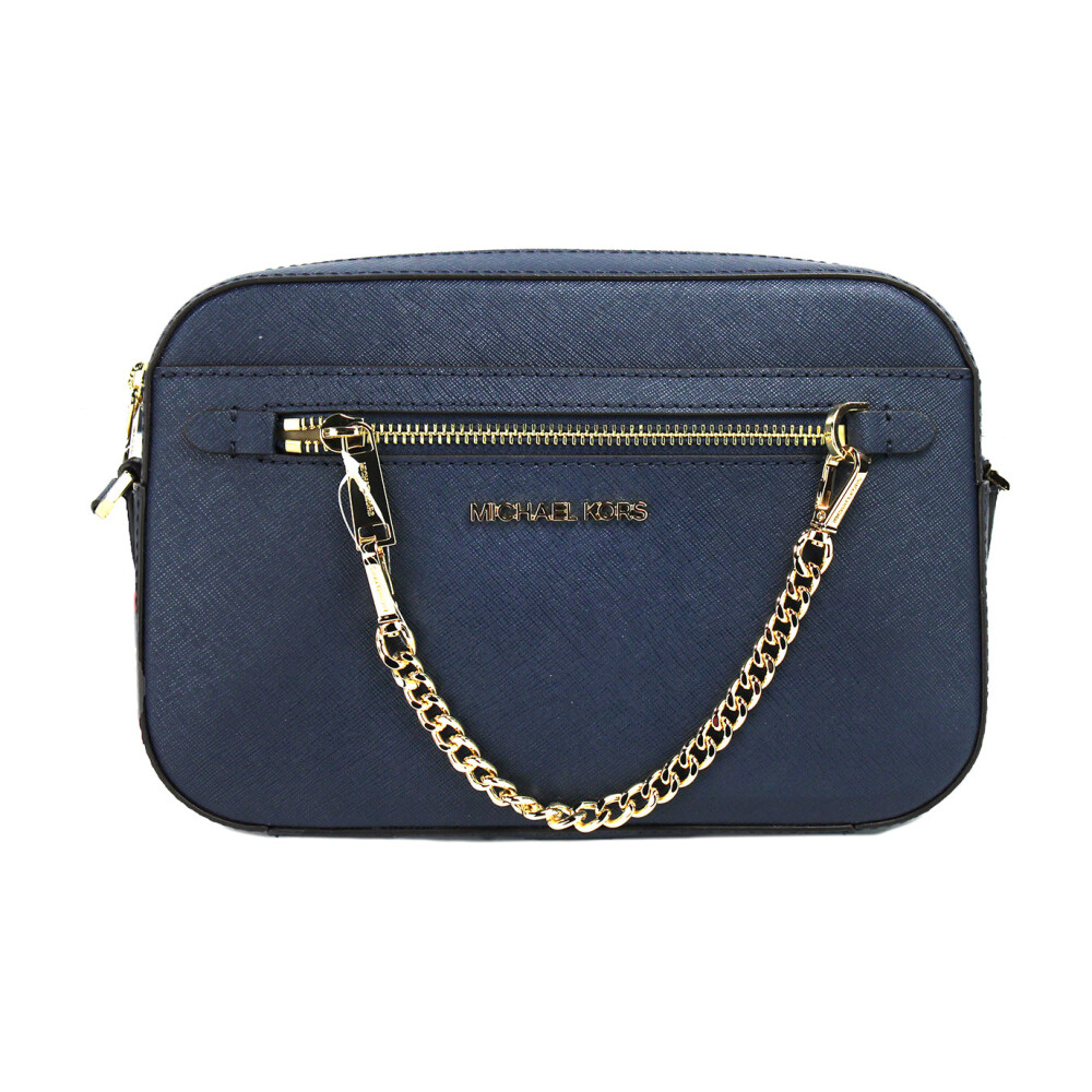 Navy Leather Crossbody Bag with Zip Chain Michael Kors