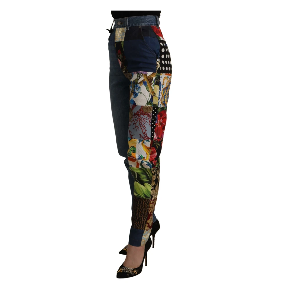 Dolce & Gabbana Patchwork Jacquard Denim Relaxed Jeans Multicolor Dames