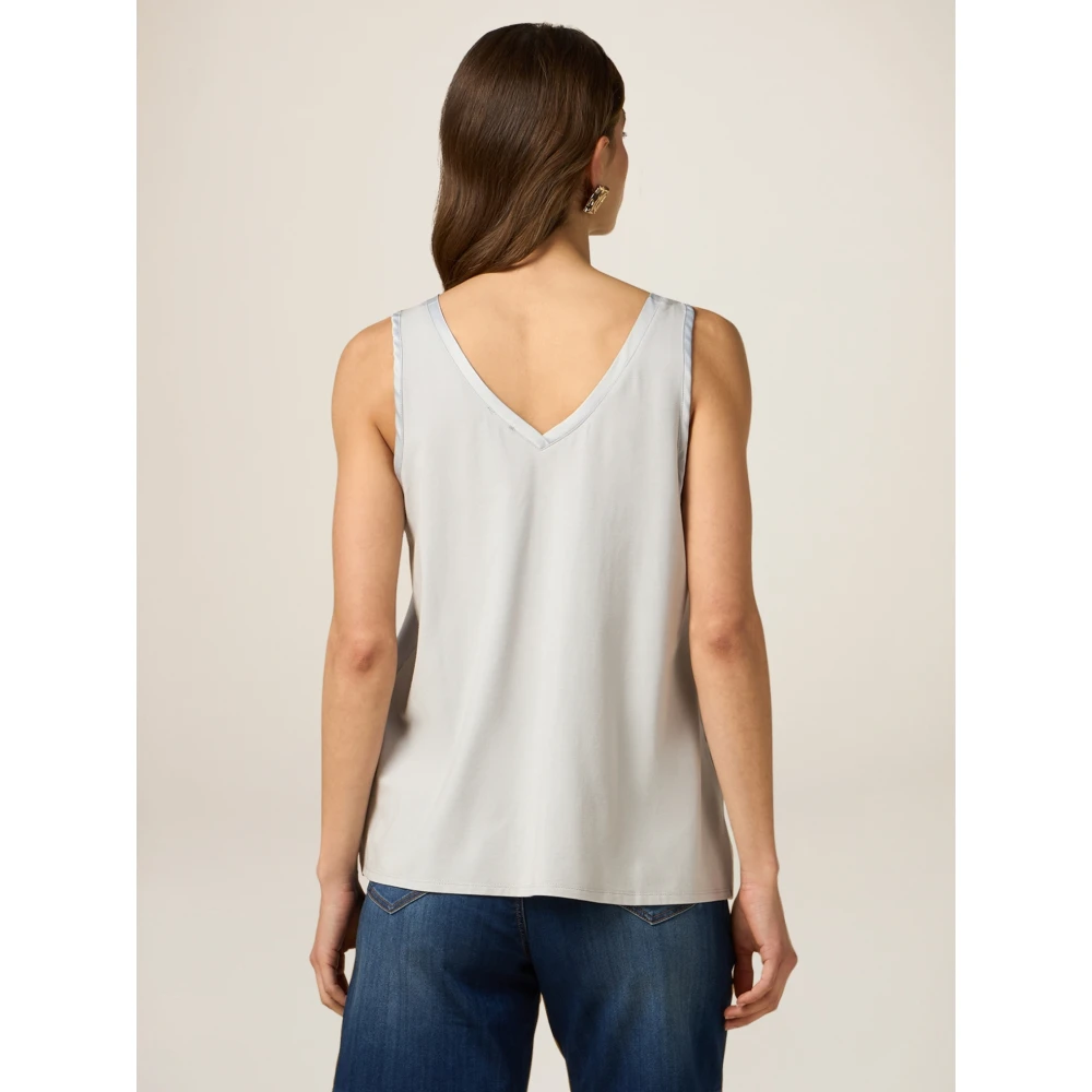 Oltre Top van bi-materialen met V-hals Gray Dames