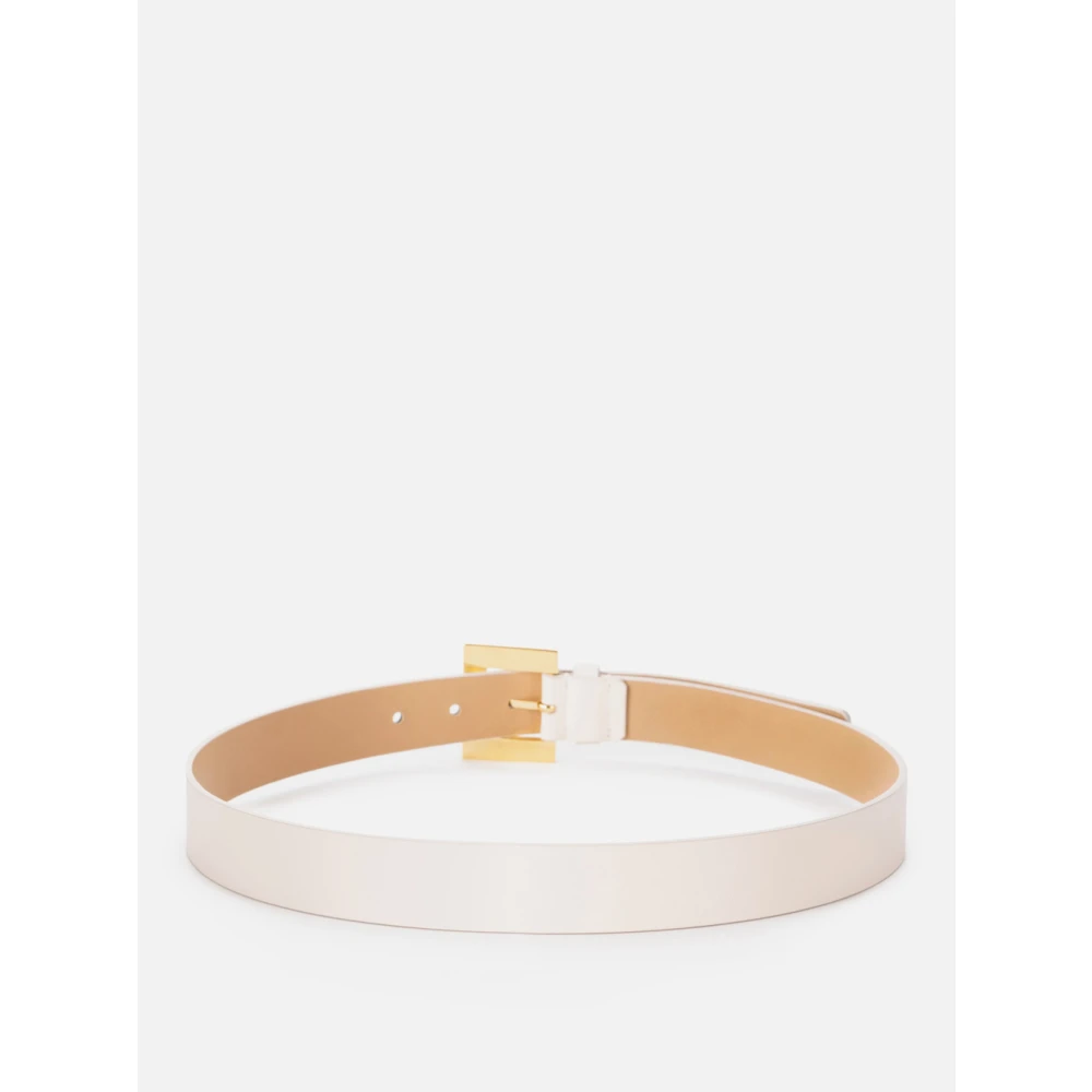 Elisabetta Franchi Ivoor Leren Riem met Logoprint Beige Dames