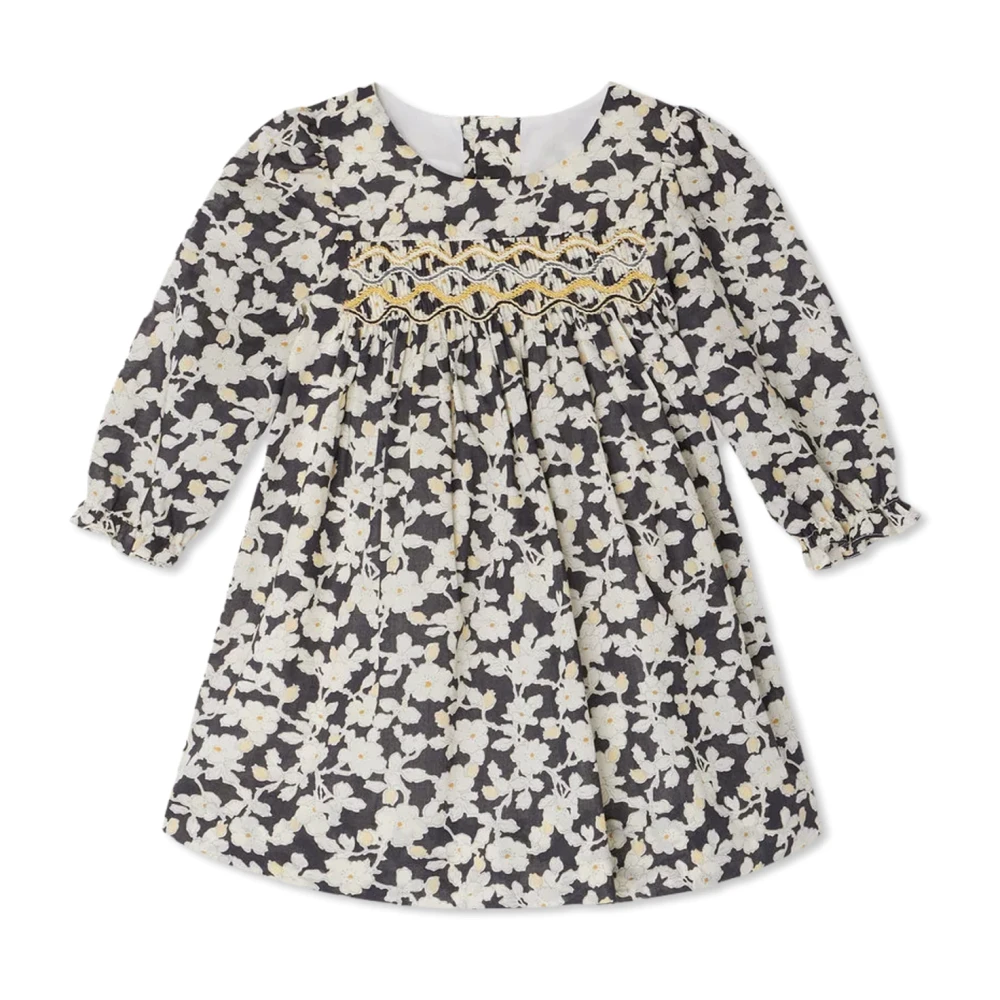 Bonpoint Girls Black Dresses, 12 M, Floral Print Dress