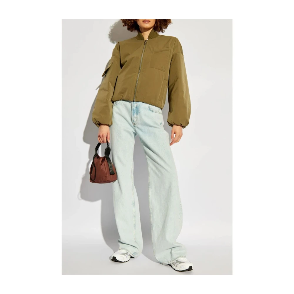 Ganni Oversized Short Bomber Jacket Green Dames