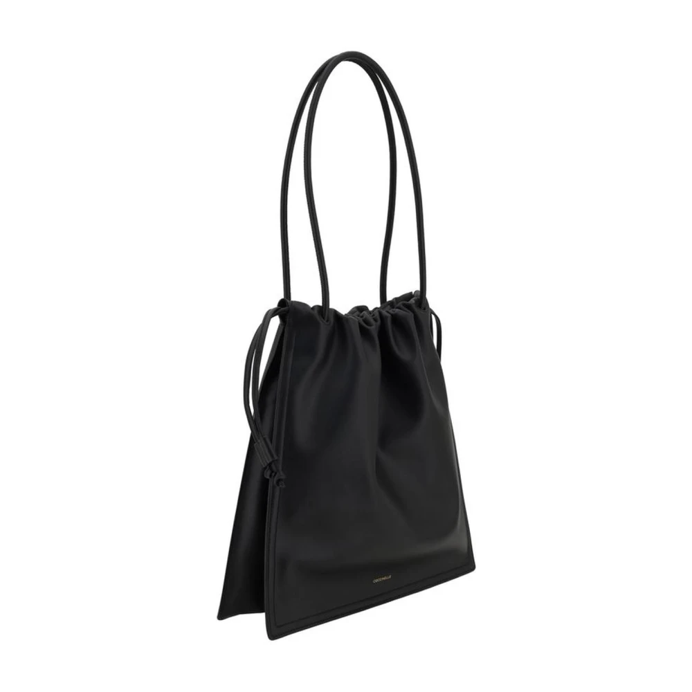 Coccinelle Elegante Leren Schoudertas Trekkoordsluiting Black Dames