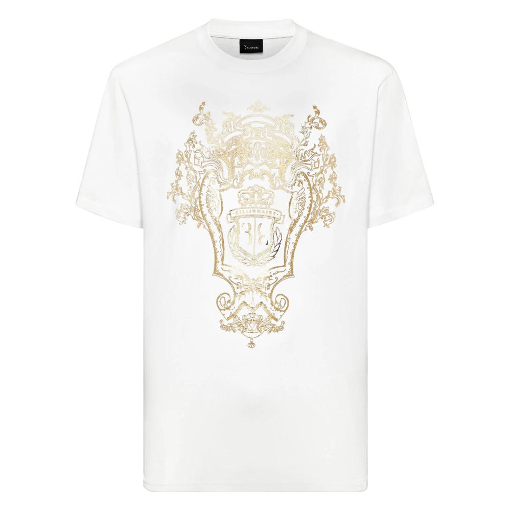 Billionaire Mannelijk Wit Tops Heren, Xs, Katoen, T-Shirt Ronde Hals Logo Crest