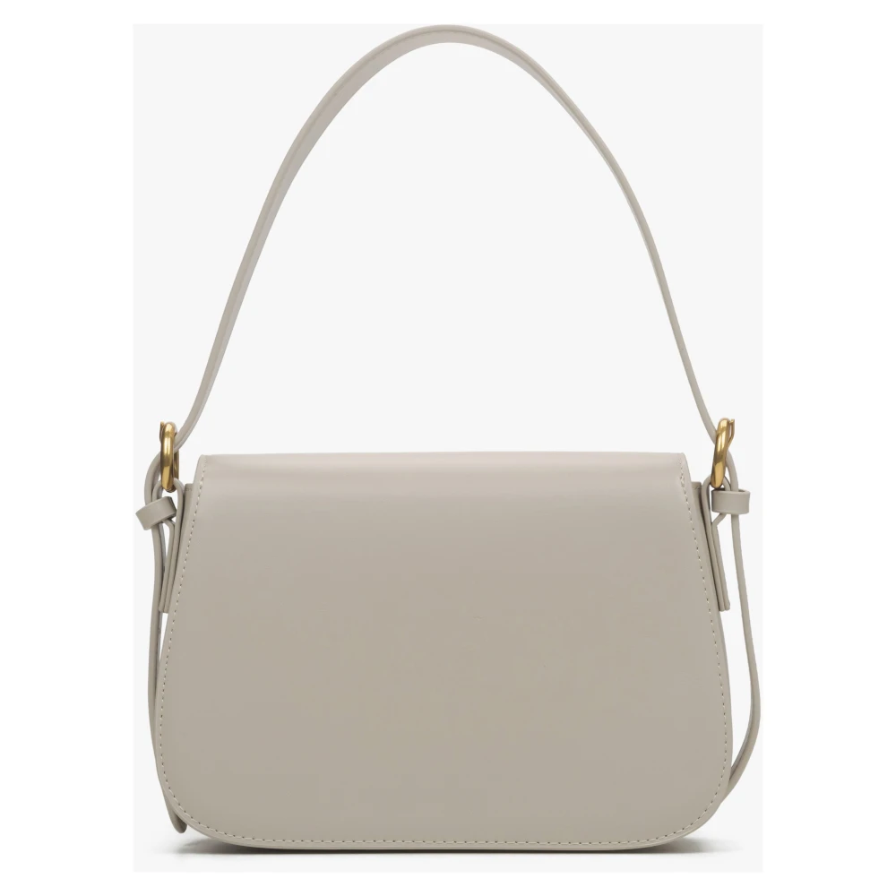 Estro Dames Melkachtig-Beige Leren Schoudertas met Gouden Hardware Er00115678 Beige Dames