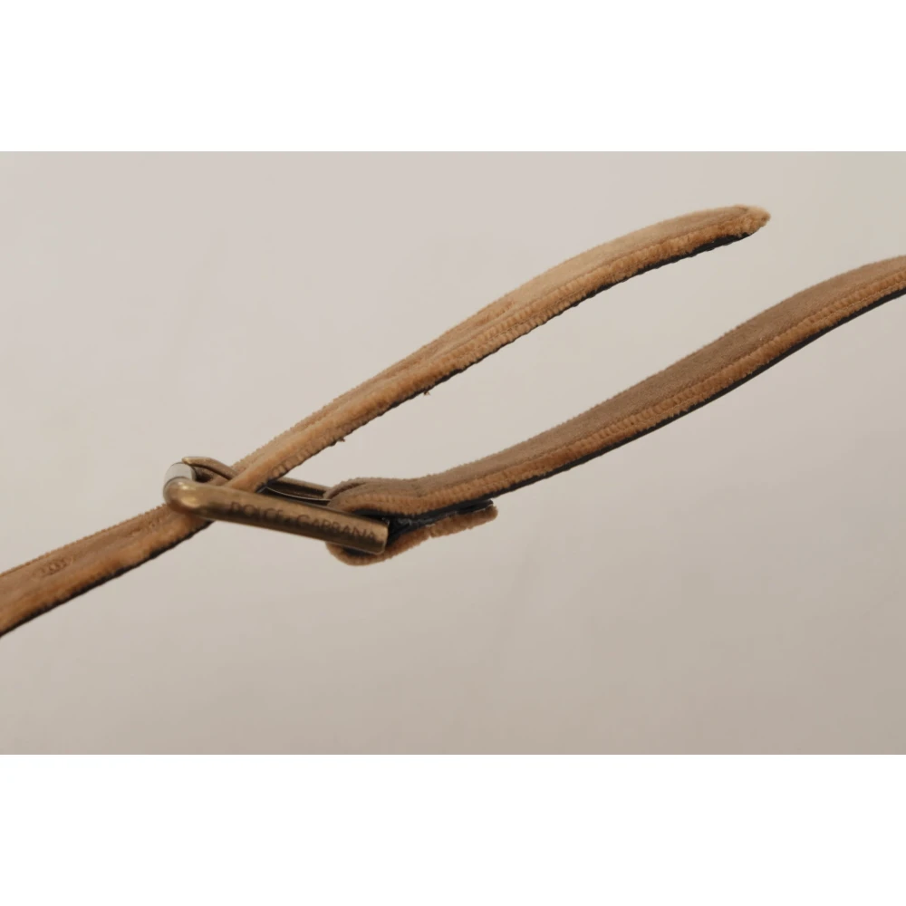 Dolce & Gabbana Elegante Leren Riem met Gegraveerde Gesp Brown Dames