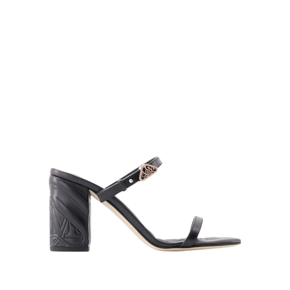 Alexander Mcqueen Women's Black Heeled Mules, 2 Uk, Seal Heeled Sandals - Leather - /Argenté