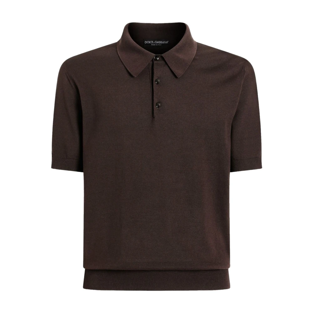 Dolce & Gabbana Geribbelde Kraag Gebreid Katoenen Poloshirt Brown Heren