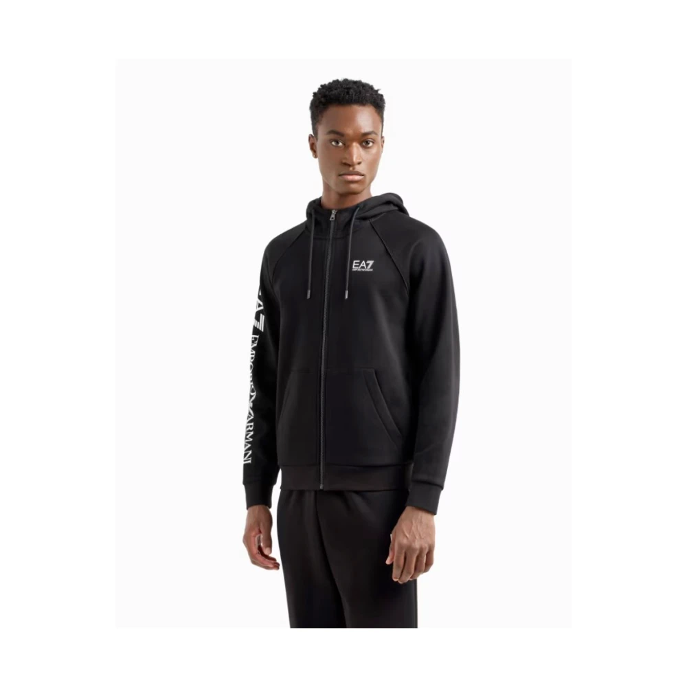 Emporio Armani EA7 Zwarte Sweater met Capuchon en Rits Black Heren