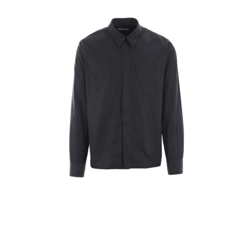 Dries Van Noten Blauwe Nylon Rits Shirt Boxy Fit Blue Heren