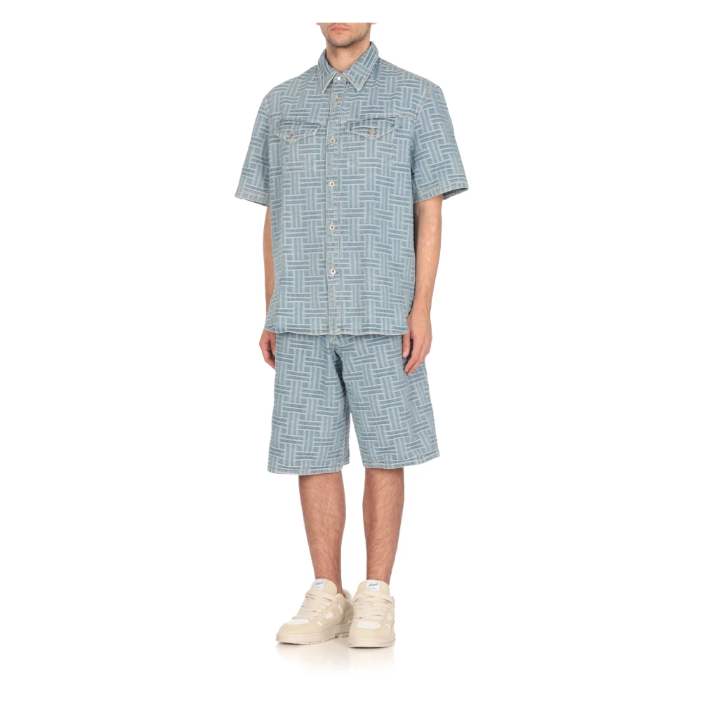 Kenzo Lichtblauw Katoenen Overhemd Kraag Kort Blue Heren