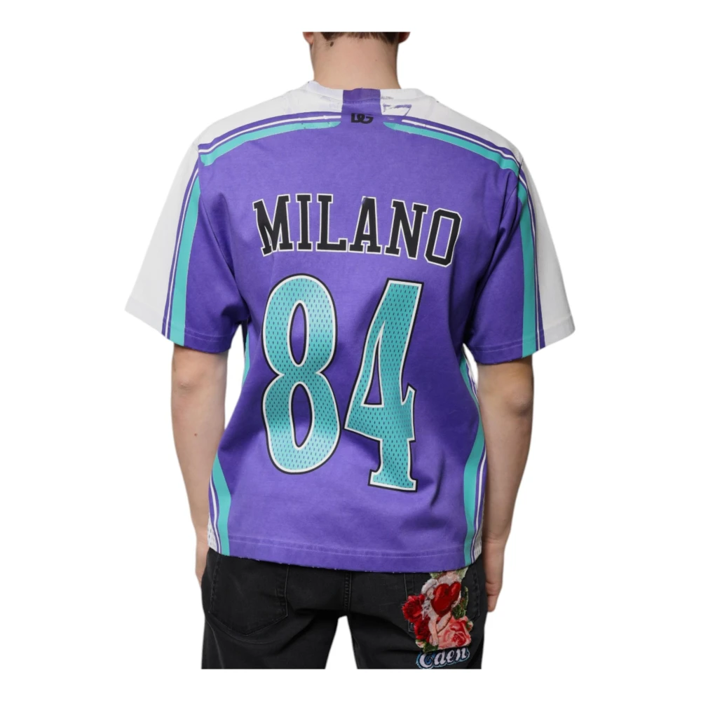 Dolce & Gabbana Paarse Logo Jersey Katoenen T-shirt Multicolor Heren