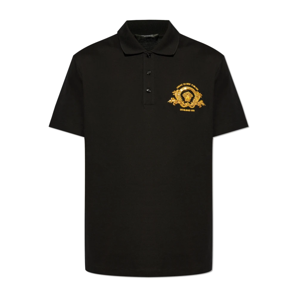 Versace Men's Black Polo Shirts, Xs, Polo With Logo