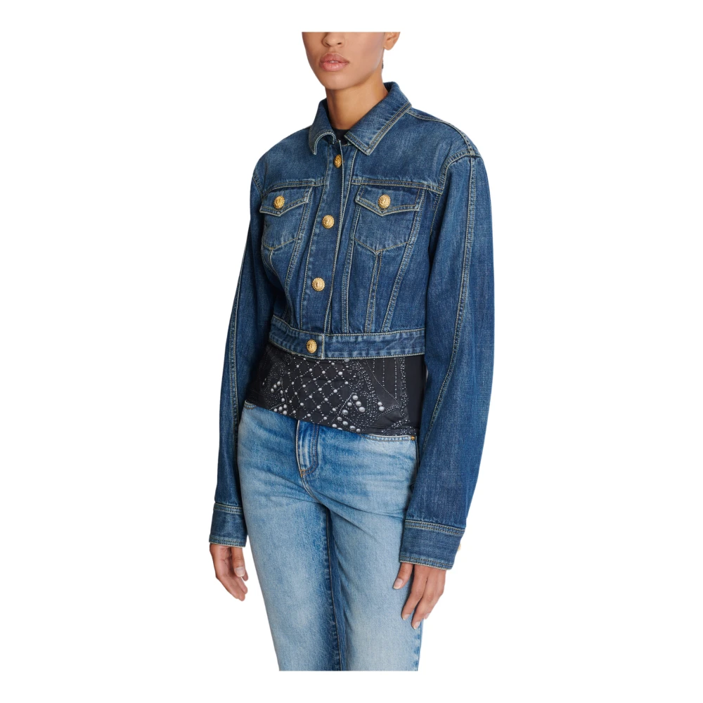 Balmain Geknipte vervaagde spijkerjas Blue Dames