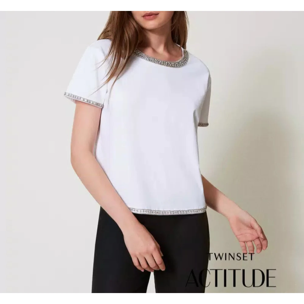 Twinset Boxy Geborduurd Handgemaakt T-shirt White Dames