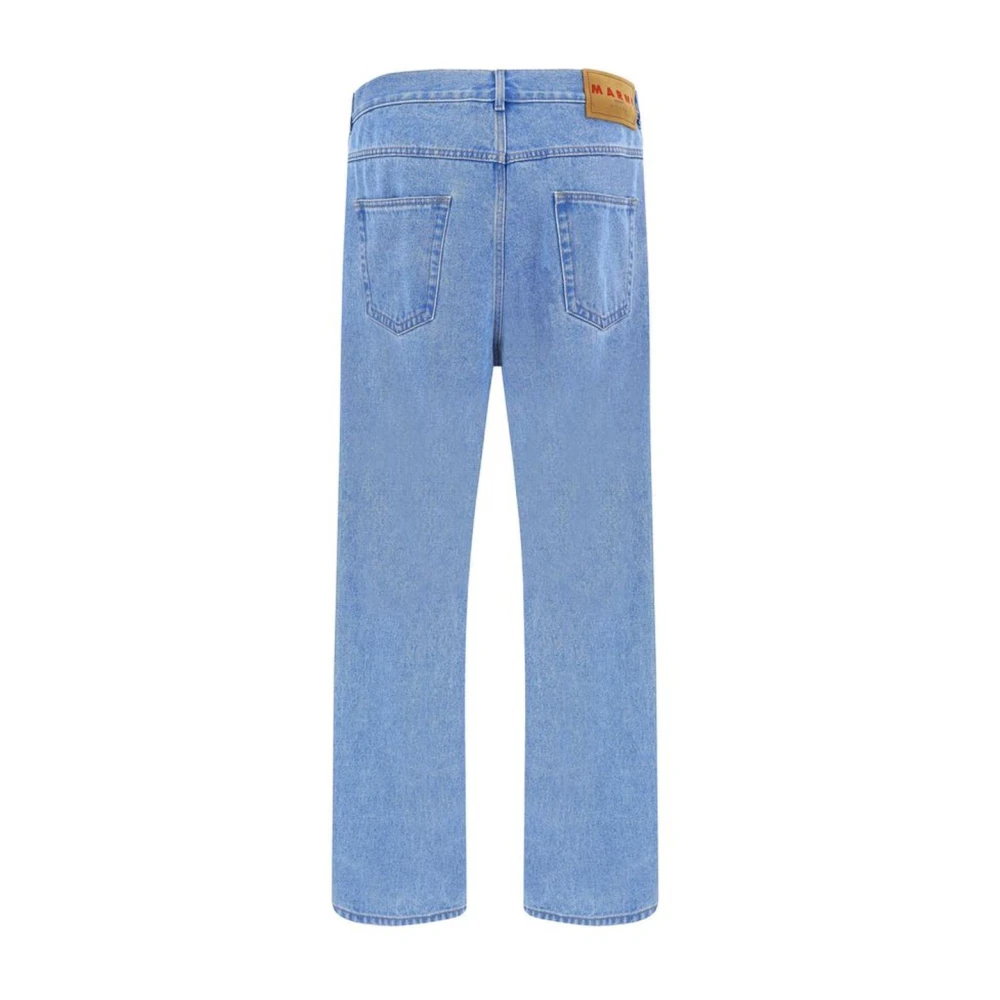 Marni Rechte katoenen jeans met leren patch Blue Heren