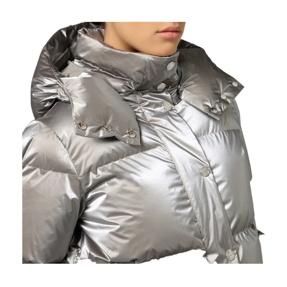 Elisabetta Franchi Metallic korte gewatteerde jas met capuchon Gray Dames