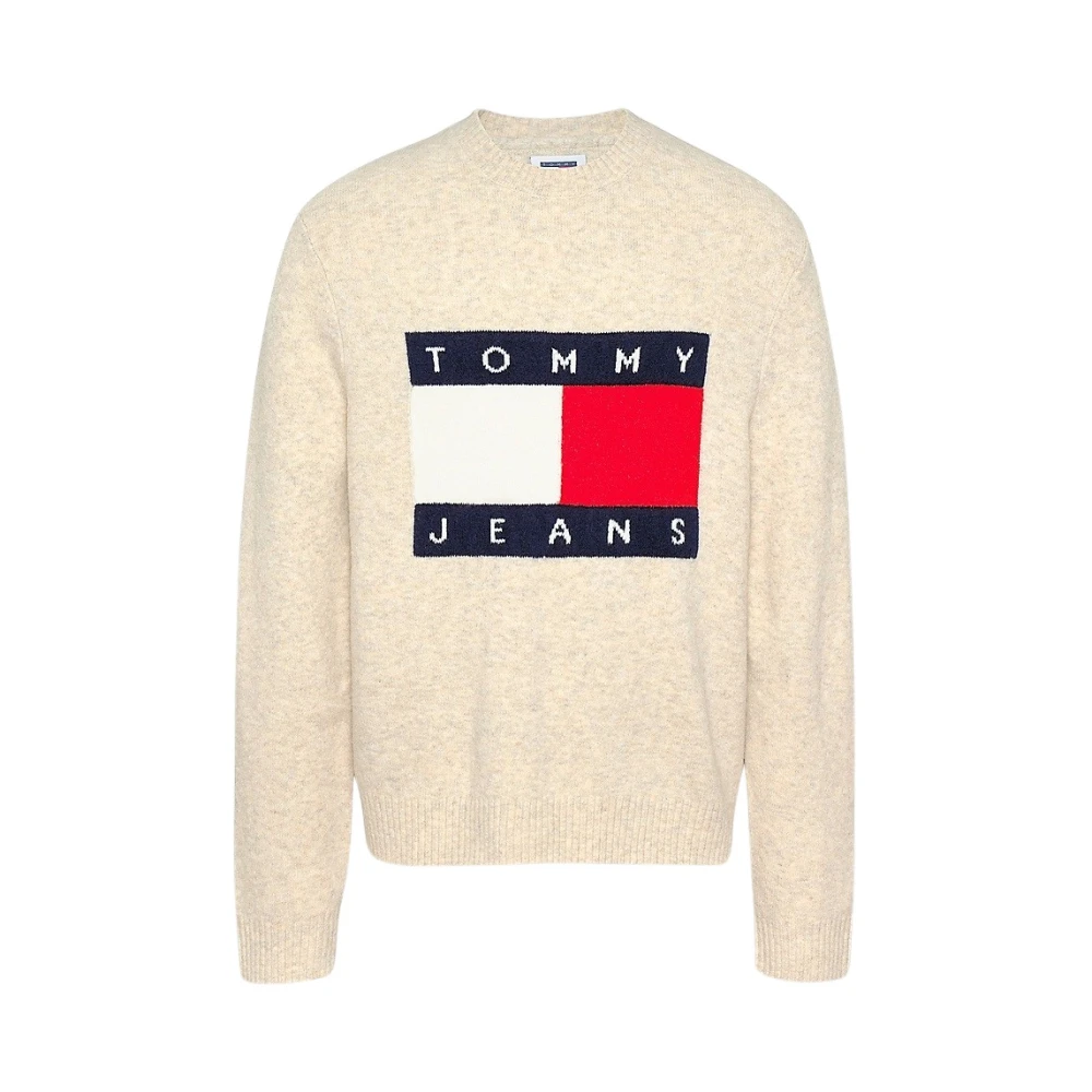 Tommy Jeans Melange Flag Sweater Regular Fit Beige Heren