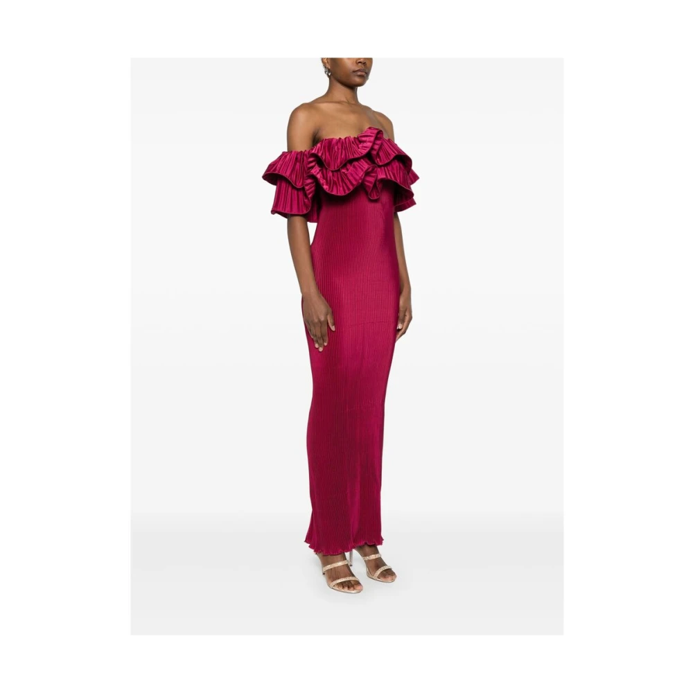 L'idée Bordeaux Rode Gerimpelde Off-Shoulder Jurk Red Dames